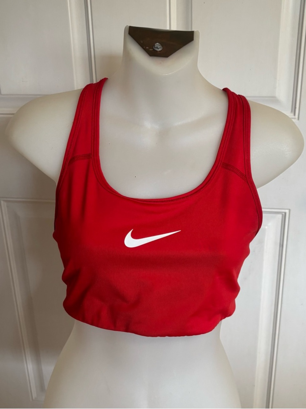 Med Nike University Red/White Swoosh Med support racerback Sports Bra.  In EUC!